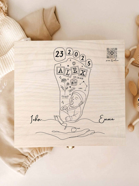 Personalized Baby Footprint Memory Box with Birth Details